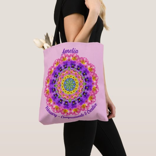 Persoonlijke februari geboortemaand bloem roze tote bag (Dichtbij)