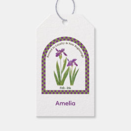 Persoonlijke februari geboortemaandbloem cadeaulabel