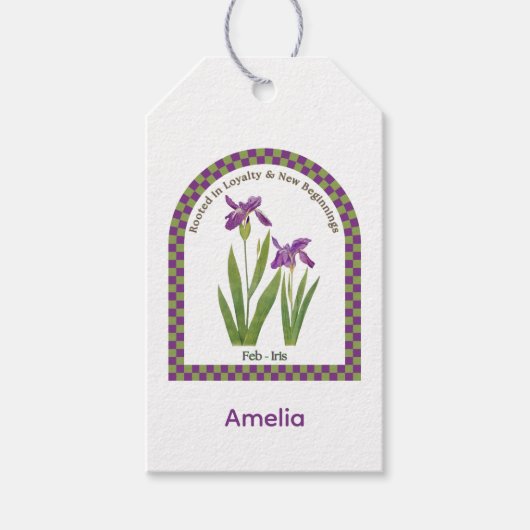 Persoonlijke februari geboortemaandbloem cadeaulabel (Voorkant)