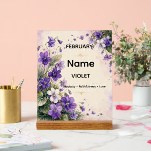 Persoonlijke februarigeboortebloem Violet Acryl Bord