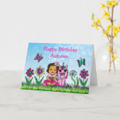 Persoonlijke feestdag en onicorn Happy Birthday Kaart (Gele Bloem)