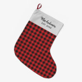 Persoonlijke feestdag Gingham Black Red Rustic Grote Kerstsok (Voorkant (Hangend))