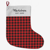 Persoonlijke feestdag Gingham Black Red Rustic Grote Kerstsok (Voorkant)