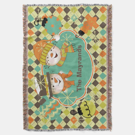 Persoonlijke feestdag in Argyle Snowmen Deken (Voorkant Verticaal)