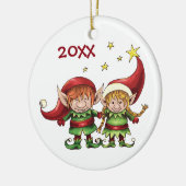 Persoonlijke feestdag met Elf Couple Keramisch Ornament (Links)