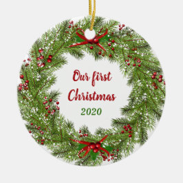 Persoonlijke feestdag met kerstmis keramisch ornament