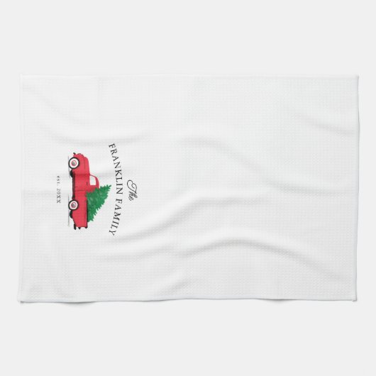 Persoonlijke feestdag rood  vrachtwagen theedoek (Horizontaal)