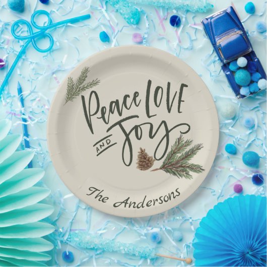 Persoonlijke feestdag voor vrede, liefde en vreugd papieren bordje (Feest)
