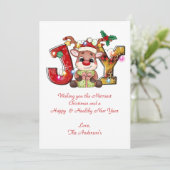 Persoonlijke feestelijke feestkaart met joy Reinde Feestdagenkaart (Staand voorkant)