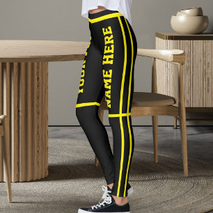 Persoonlijke Felgele Zwarte Strepen Huisdierenname Leggings