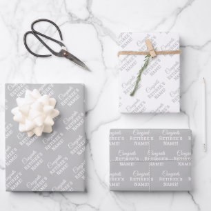 Persoonlijke felicitaties Naam, Wit op Zilver Inpakpapier Vel