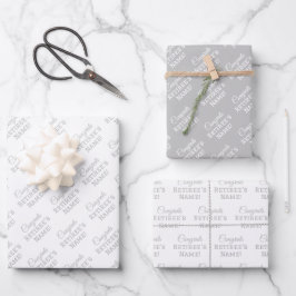 Persoonlijke felicitaties Naam, Zilver op Wit Inpakpapier Vel