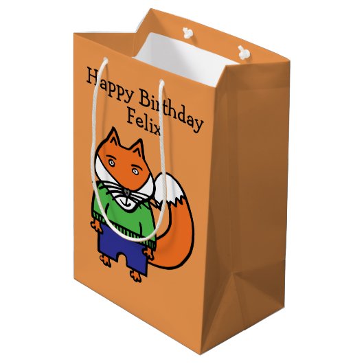 Persoonlijke Felix de Vos Gelukkige Verjaardag Medium Cadeauzakje (Achterkant Gekanteld)