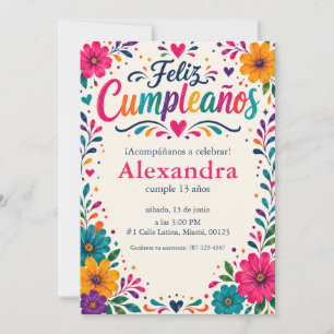 Persoonlijke Feliz Cumpleaños Spaanse Bloemrijke F Kaart