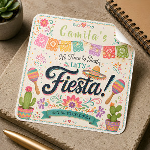 Persoonlijke Fiesta Verjaardagssticker voor Meisje Vierkante Sticker