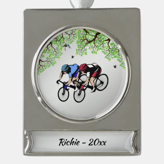 Persoonlijke fiets verzilverd banner ornament (Voorkant)