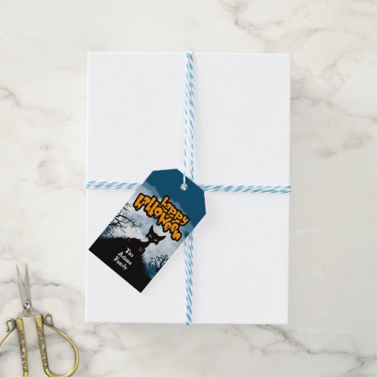 Persoonlijke fijne Halloween griezelige kat Cadeaulabel (Met Touw)