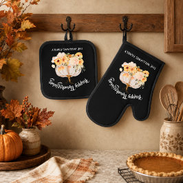 Persoonlijke fijne Thanksgiving bloemengebinde pom Ovenwant & Pannenlap Set