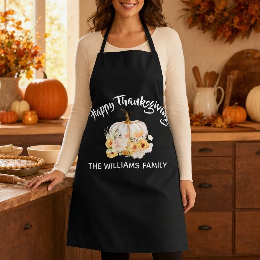 Persoonlijke fijne Thanksgiving bloemengebinde pom Schort