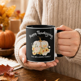Persoonlijke fijne Thanksgiving bloemrijke pompoen Mok