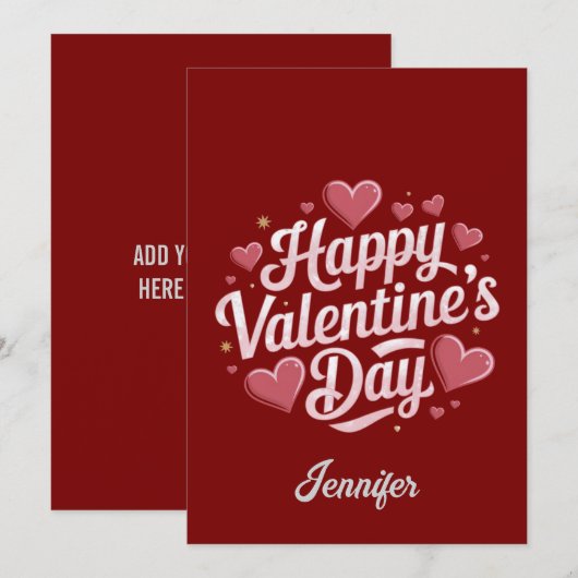 Persoonlijke fijne Valentijnsdag rode hart Feestdagenkaart (Voorkant / Achterkant)