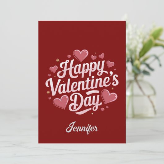 Persoonlijke fijne Valentijnsdag rode hart Feestdagenkaart (Staand voorkant)