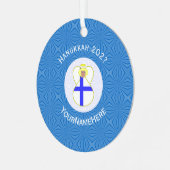Persoonlijke Finse engel Hanukkah-vlag Metalen Ornament (Voorkant links)