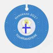Persoonlijke Finse engel Hanukkah-vlag Metalen Ornament (Achterkant)