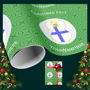 Persoonlijke Finse engel kerst vlag Cadeaupapier