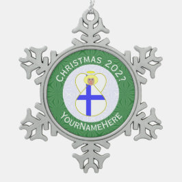 Persoonlijke Finse engel kerst vlag Tin Sneeuwvlok Ornament