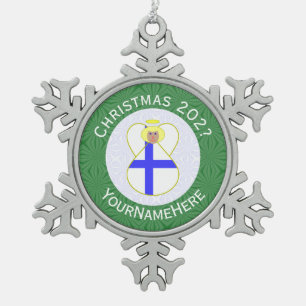 Persoonlijke Finse engel kerst vlag  Tin Sneeuwvlok Ornament