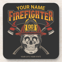 Persoonlijke Fireman Skull Helmet Ax Firefighter Bier Onderzetter