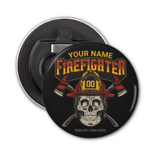 Persoonlijke Fireman Skull Helmet Ax Firefighter Button Flesopener