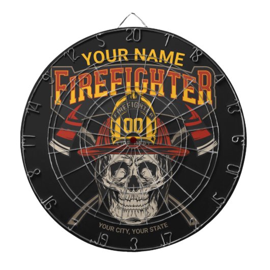 Persoonlijke Fireman Skull Helmet Ax Firefighter Dartbord (Voorkant)
