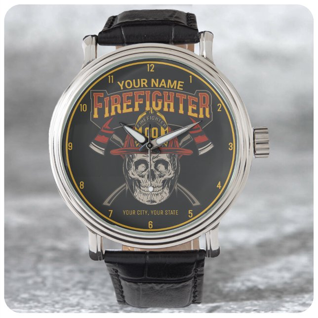 Persoonlijke Fireman Skull Helmet Ax Firefighter Horloge (Creator heeft geüpload)