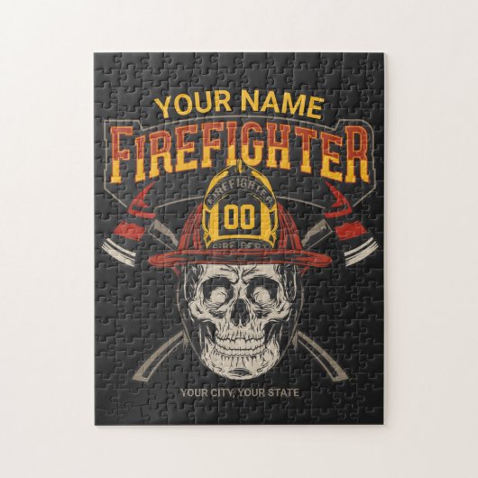 Persoonlijke Fireman Skull Helmet Ax Firefighter Legpuzzel (Verticaal)