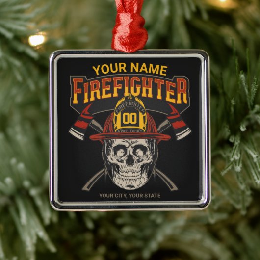 Persoonlijke Fireman Skull Helmet Ax Firefighter Metalen Ornament (Boom)