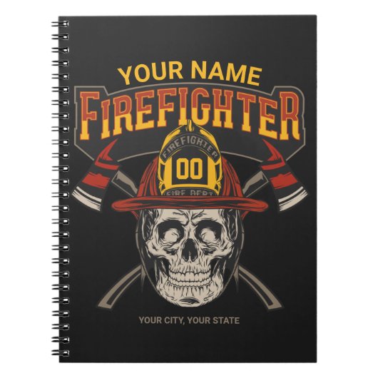 Persoonlijke Fireman Skull Helmet Ax Firefighter Notitieboek (Voorkant)