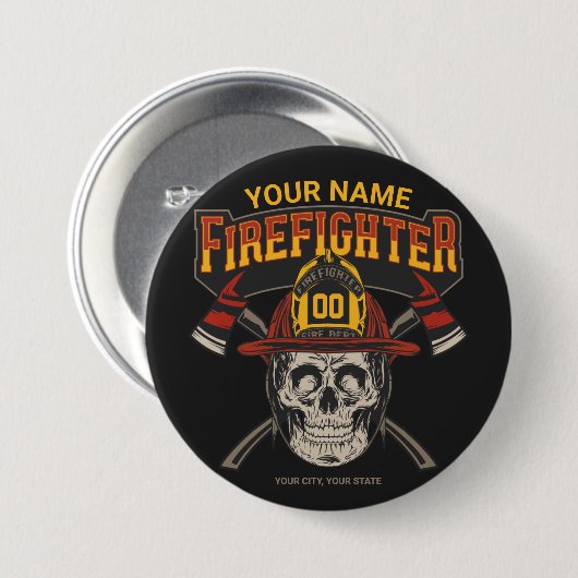 Persoonlijke Fireman Skull Helmet Ax Firefighter Ronde Button 7,6 Cm (Voorkant /achterkant)