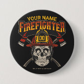 Persoonlijke Fireman Skull Helmet Ax Firefighter Ronde Button 7,6 Cm (Voorkant)