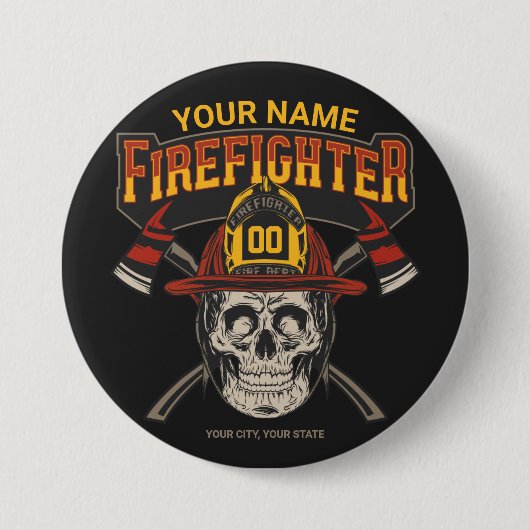 Persoonlijke Fireman Skull Helmet Ax Firefighter Ronde Button 7,6 Cm (Voorkant)