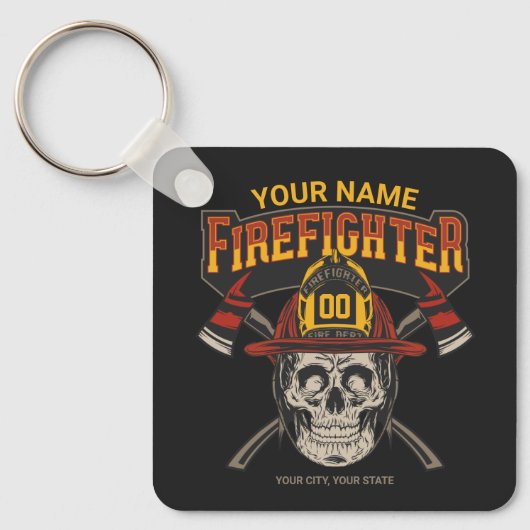 Persoonlijke Fireman Skull Helmet Ax Firefighter Sleutelhanger (Voorkant)