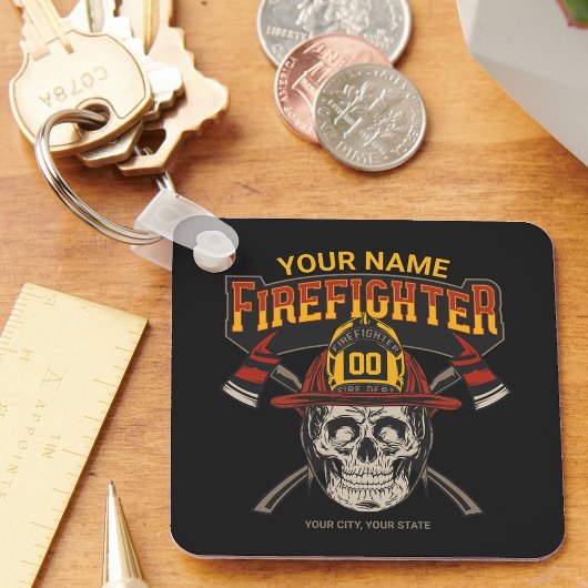 Persoonlijke Fireman Skull Helmet Ax Firefighter Sleutelhanger
