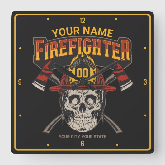 Persoonlijke Fireman Skull Helmet Ax Firefighter Vierkante Klok (Voorkant)