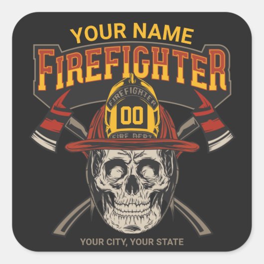 Persoonlijke Fireman Skull Helmet Ax Firefighter Vierkante Sticker (Voorkant)