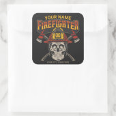 Persoonlijke Fireman Skull Helmet Ax Firefighter Vierkante Sticker (Tas)