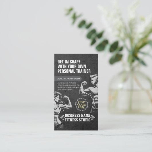 Persoonlijke Fitness Trainer Bodybuilding Gym Dumb Visitekaartje (Staand voorkant)