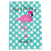 Persoonlijke Flamingo en Polka Dot Gift Bag Medium Cadeauzakje (Achterkant)