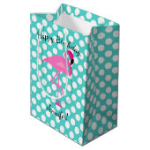 Persoonlijke Flamingo en Polka Dot Gift Bag Medium Cadeauzakje (Achterkant Gekanteld)