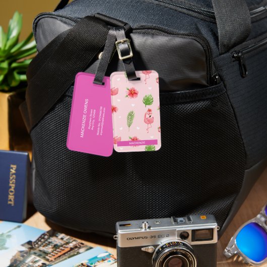 Persoonlijke Flamingo Flair & Monstera Bagagelabel (Voorkant /achterkant)